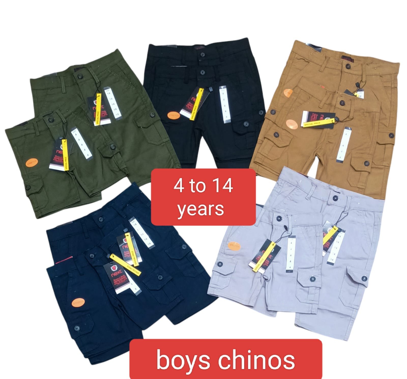 boys cargo shorts (1) Boys’ Chinos / Cargo Shorts (Stitch Design) - Image 1
